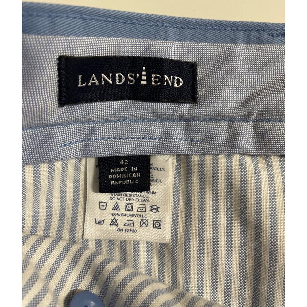 Lands End Mens Pleated Front Chino Shorts Size 42 Blue 100% Cotton Pockets - Picture 6 of 8